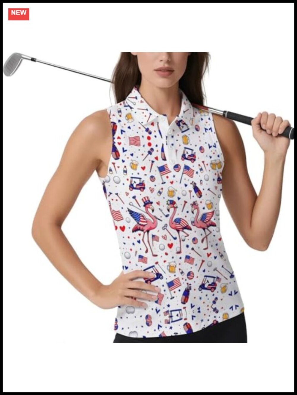 Women's Sleeveless Polo Golf Shirt Funny Flamingo Tank Top Athletic Tennis